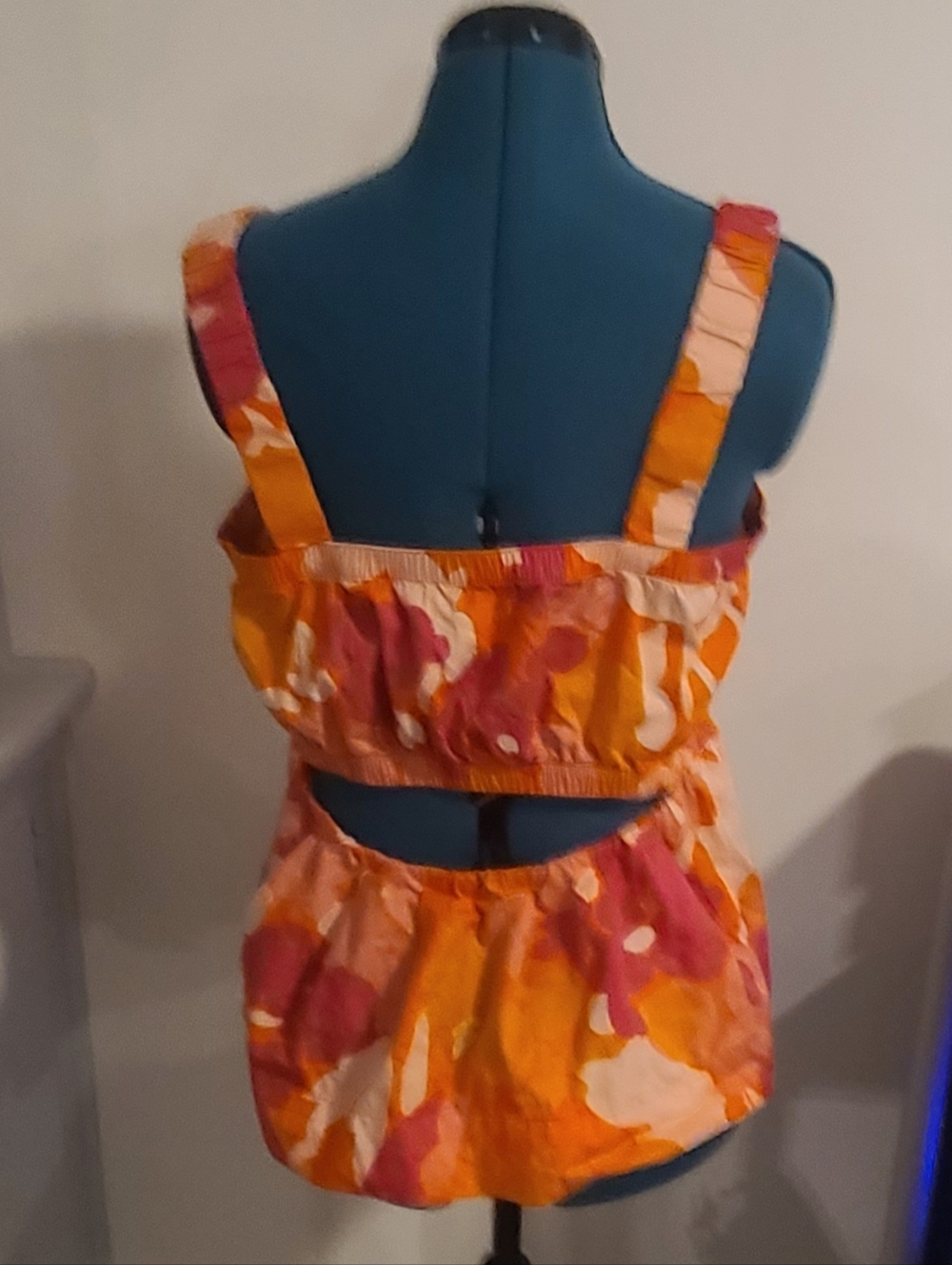 #37 - Free Assembly Vibrant Boho Floral Peplum Tank Top in Orange & Pink, Large - Picture 8 of 11